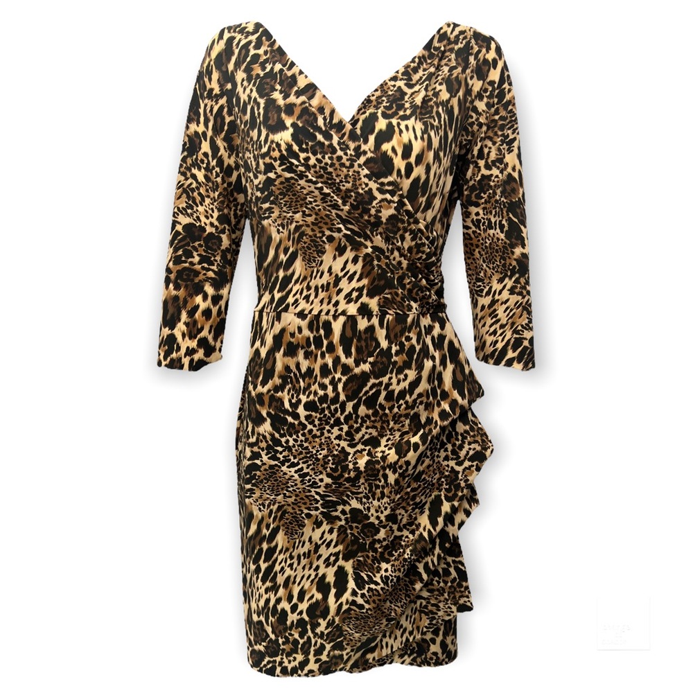 CHIARA BONI LA PETITE ROBE Emerentienne Leopard-Print 3/4-Sleeve Dress size 12